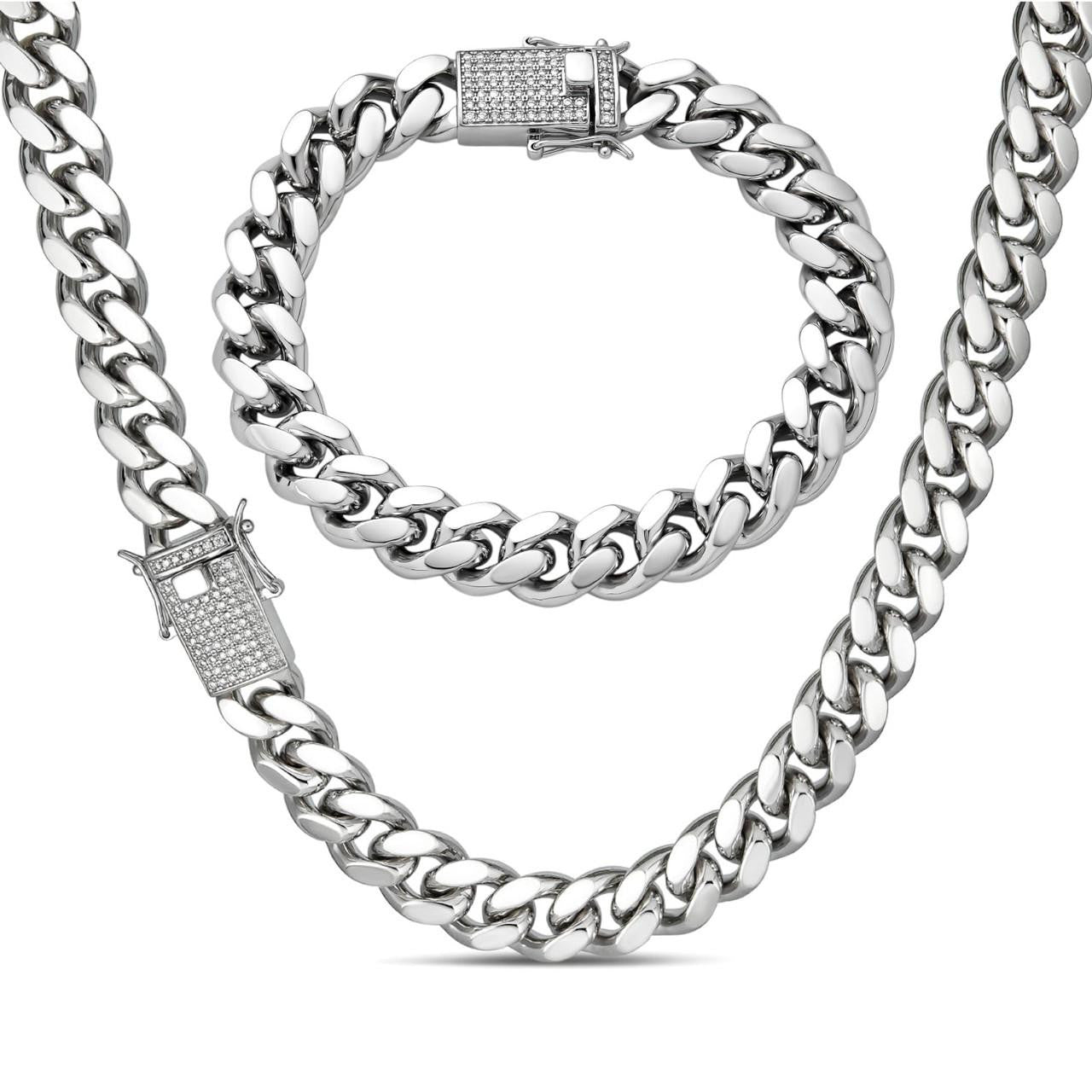 MOISSANITE Iced Clasp Miami Cuban Link Chain Necklace Or Bracelet - 925 Silver - 7"-30" - 12mm