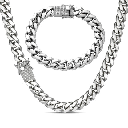 MOISSANITE Iced Clasp Miami Cuban Link Chain Necklace Or Bracelet - 925 Silver - 7"-30" - 12mm