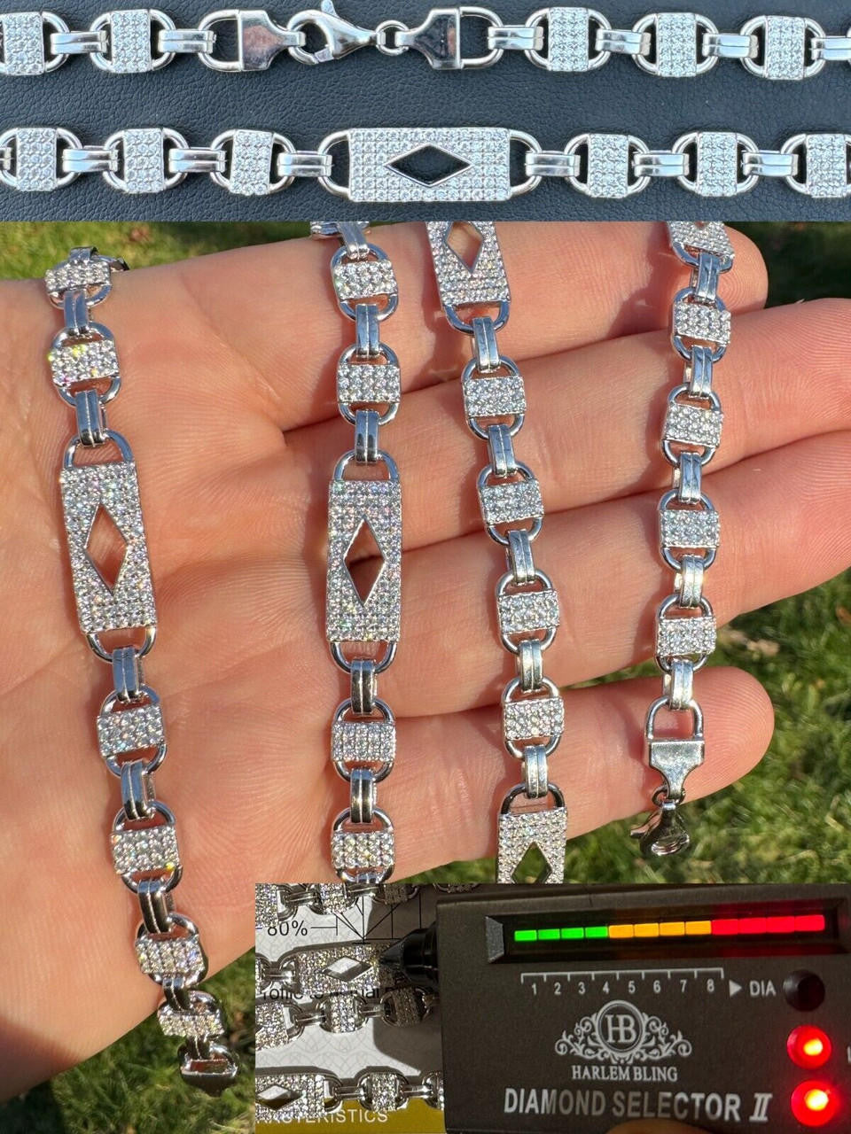 MOISSANITE Valentino Mariner Chain Necklace Iced Out - 925 Silver - 10mm - 16-28"