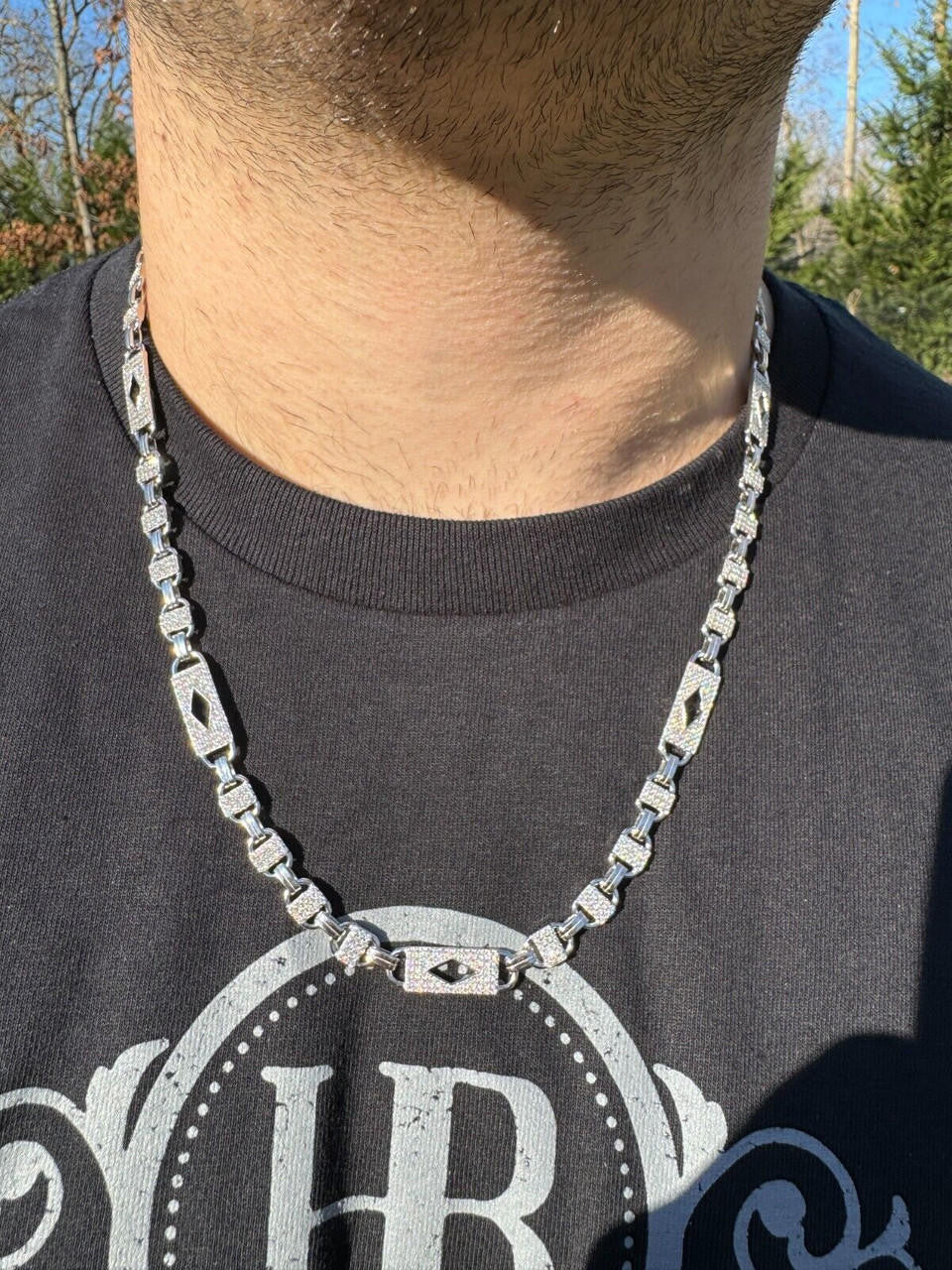 MOISSANITE Valentino Mariner Chain Necklace Iced Out - 925 Silver - 10mm - 16-28"