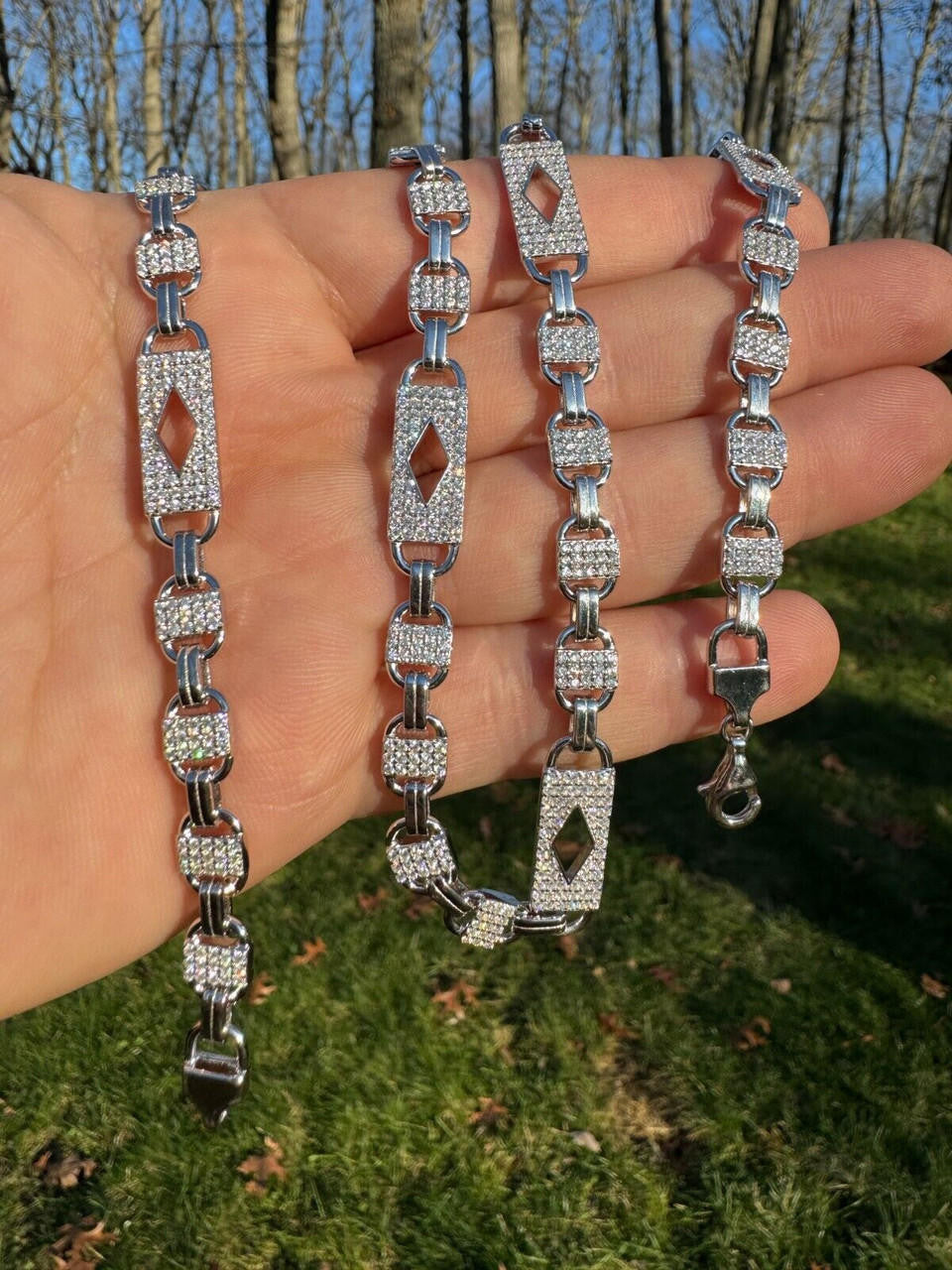 MOISSANITE Valentino Mariner Chain Necklace Iced Out - 925 Silver - 10mm - 16-28"