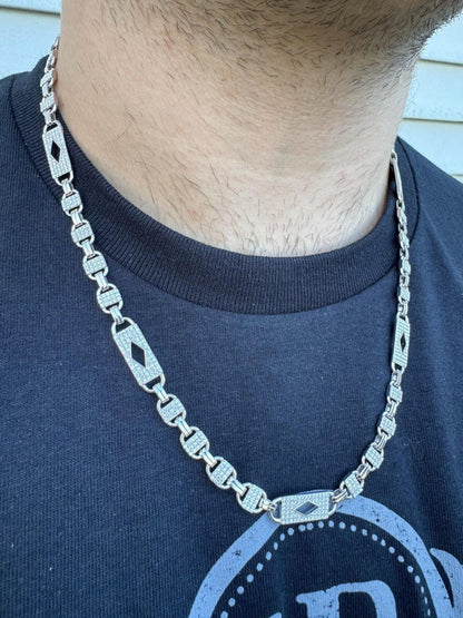 MOISSANITE Valentino Mariner Chain Necklace Iced Out - 925 Silver - 10mm - 16-28"