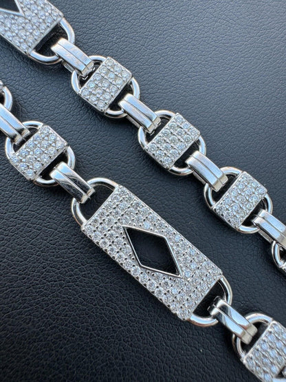 MOISSANITE Valentino Mariner Chain Necklace Iced Out - 925 Silver - 10mm - 16-28"