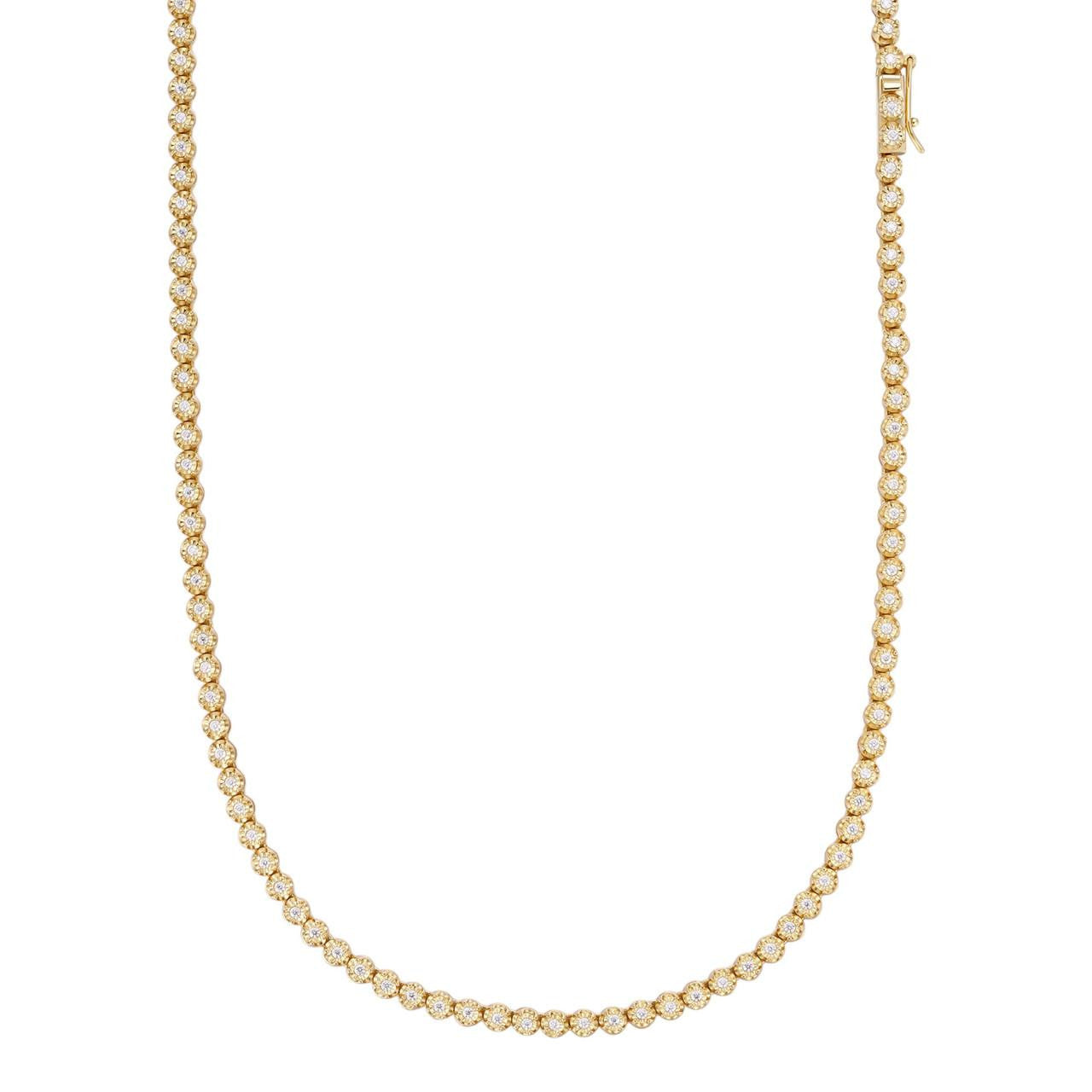 MOISSANITE Illusion Tennis Chain Necklace Iced Out - 14k Gold Vermeil 925 Silver - 3mm - 16"-28"