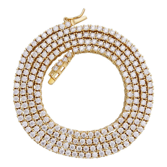 MOISSANITE Micro Tennis Chain Necklace Iced Out - 14k Gold Vermeil 925 Silver - 2mm - 14"-28"