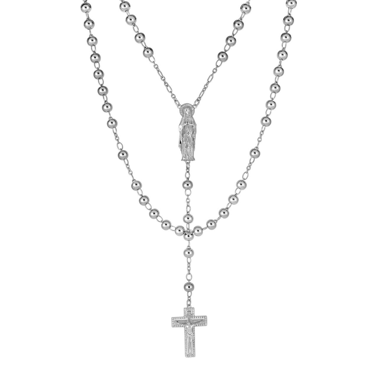 MOISSANITE Our Divine Mother Of Jesus Rosary Beads Necklace Iced Out - 925 Silver - 6mm - 30"