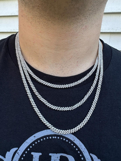 MOISSANITE Micro Prong Miami Cuban Link Chain Necklace Iced Out - 925 Silver - 5mm - 16" - 24"