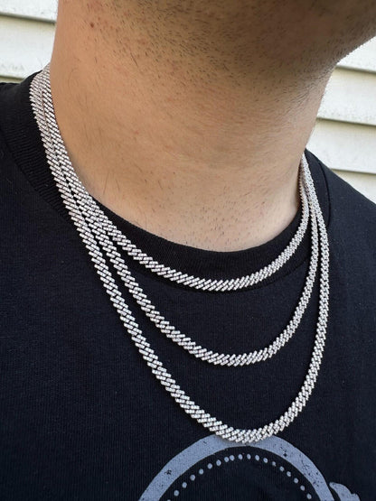 MOISSANITE Micro Prong Miami Cuban Link Chain Necklace Iced Out - 925 Silver - 5mm - 16" - 24"