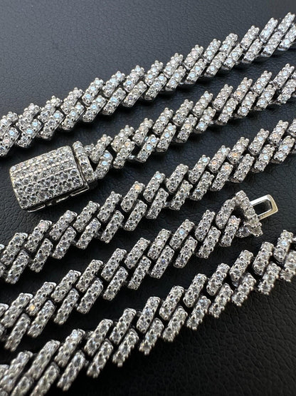 MOISSANITE Micro Prong Miami Cuban Link Chain Necklace Iced Out - 925 Silver - 5mm - 16" - 24"