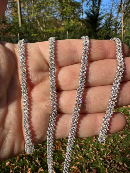 MOISSANITE Micro Prong Miami Cuban Link Chain Necklace Iced Out - 925 Silver - 5mm - 16" - 24"