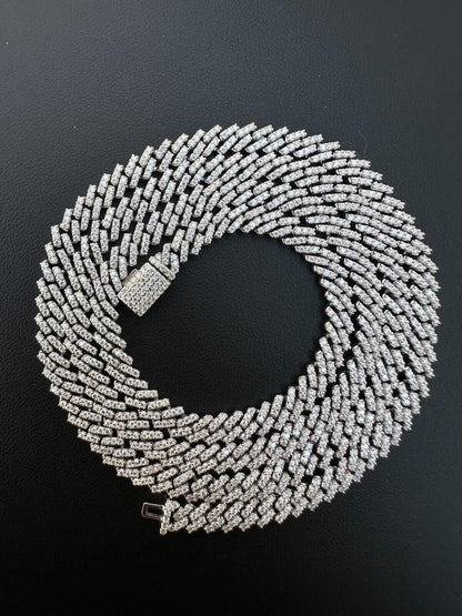 MOISSANITE Micro Prong Miami Cuban Link Chain Necklace Iced Out - 925 Silver - 5mm - 16" - 24"