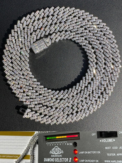 MOISSANITE Micro Prong Miami Cuban Link Chain Necklace Iced Out - 925 Silver - 5mm - 16" - 24"
