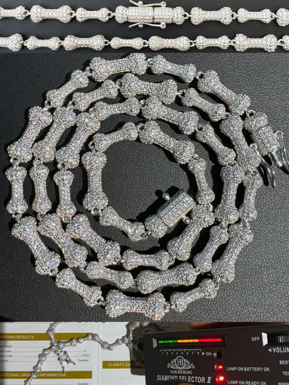 MOISSANITE Custom Bone Link Chain Necklace Iced Out - 925 Silver - 6.5mm - 16-30"