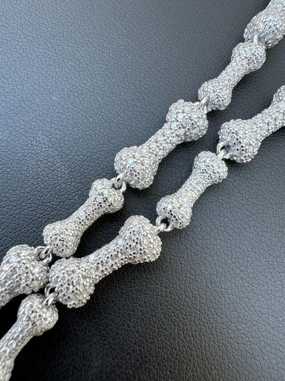 MOISSANITE Custom Bone Link Chain Necklace Iced Out - 925 Silver - 6.5mm - 16-30"