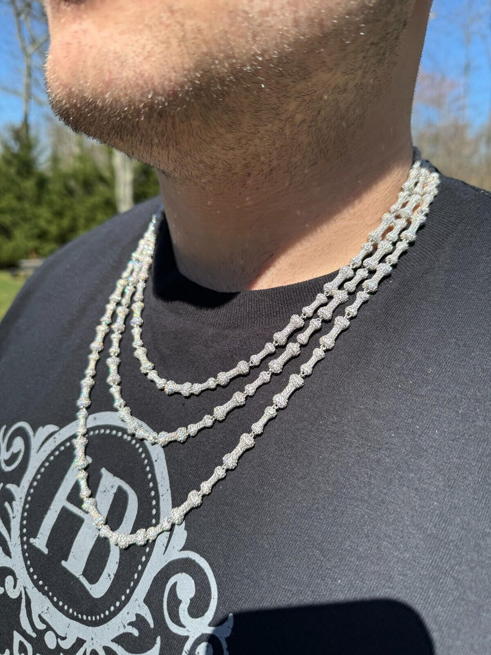 MOISSANITE Custom Bone Link Chain Necklace Iced Out - 925 Silver - 6.5mm - 16-30"