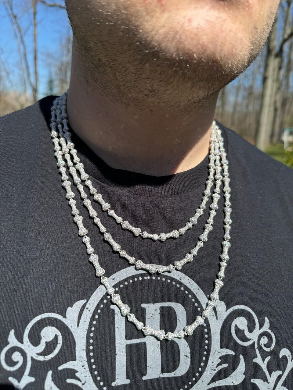 MOISSANITE Custom Bone Link Chain Necklace Iced Out - 925 Silver - 6.5mm - 16-30"