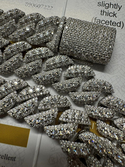 3D Miami Cuban Link Prong Chain Necklace Iced Out - 925 Silver - 10mm-14mm - 16-30"