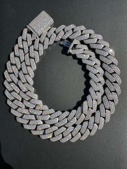 MOISSANITE #1 Bestseller Miami Cuban Link Prong Chain Necklace Iced Out - 925 Silver - 8mm-20mm - 16-30"