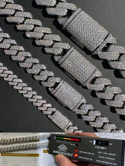MOISSANITE #1 Bestseller Miami Cuban Link Prong Chain Necklace Iced Out - 925 Silver - 8mm-20mm - 16-30"