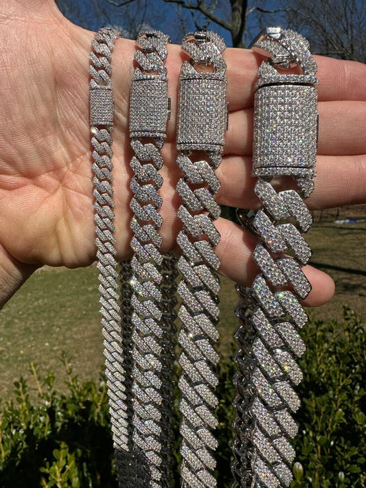MOISSANITE #1 Bestseller Miami Cuban Link Prong Chain Necklace Iced Out - 925 Silver - 8mm-20mm - 16-30"