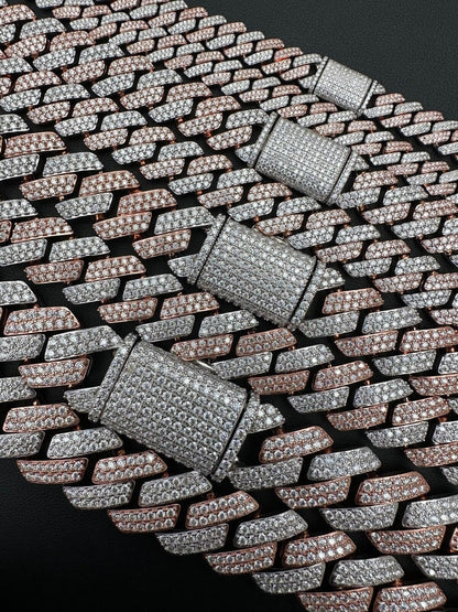 MOISSANITE #1 Bestseller Miami Cuban Link Prong Chain Necklace Iced Out - 14k Rose Gold Vermeil & 925 Silver - 8mm-20mm - 16" - 30"