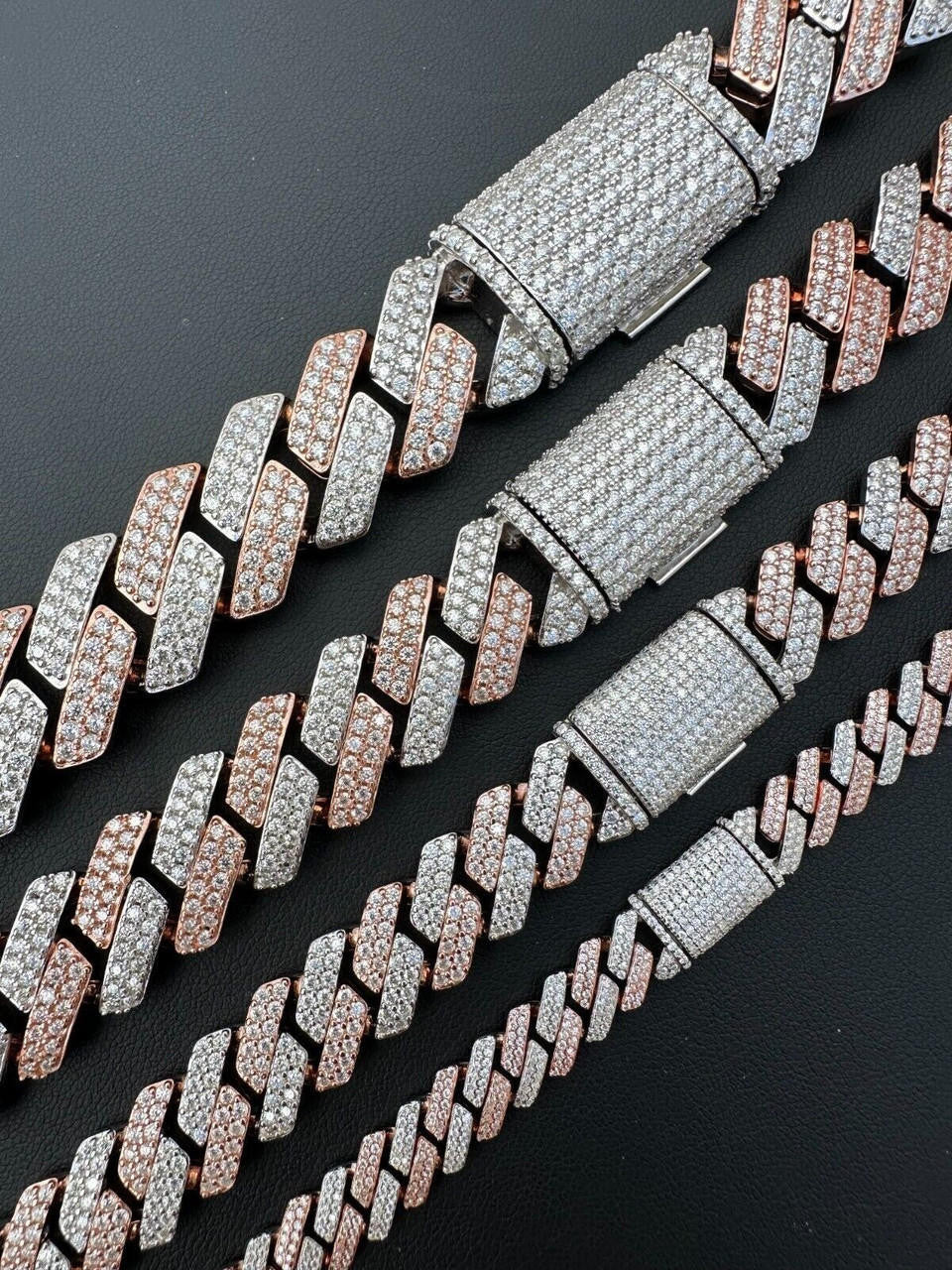 MOISSANITE #1 Bestseller Miami Cuban Link Prong Chain Necklace Iced Out - 14k Rose Gold Vermeil & 925 Silver - 8mm-20mm - 16" - 30"