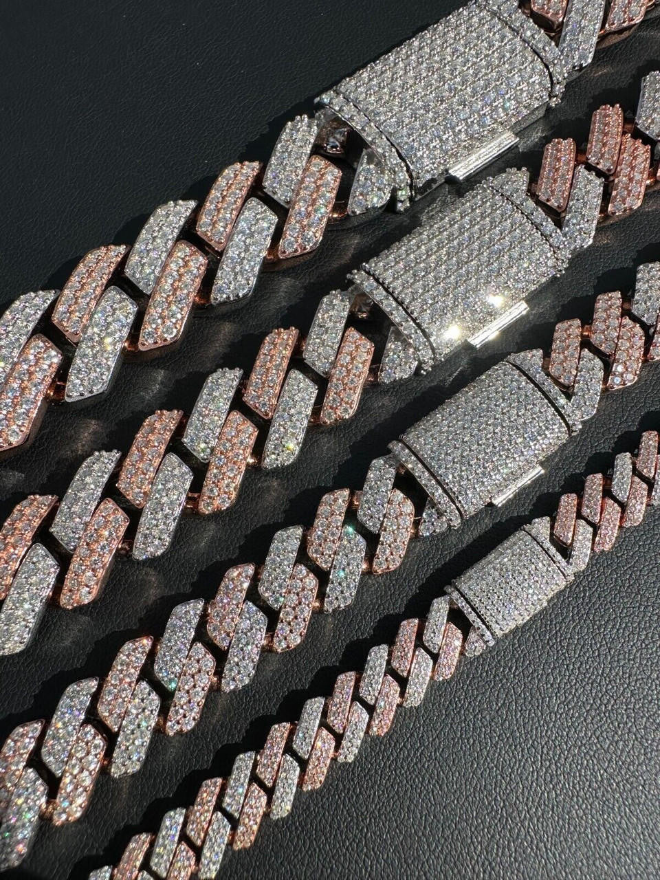MOISSANITE #1 Bestseller Miami Cuban Link Prong Chain Necklace Iced Out - 14k Rose Gold Vermeil & 925 Silver - 8mm-20mm - 16" - 30"