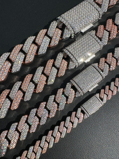 MOISSANITE #1 Bestseller Miami Cuban Link Prong Chain Necklace Iced Out - 14k Rose Gold Vermeil & 925 Silver - 8mm-20mm - 16" - 30"