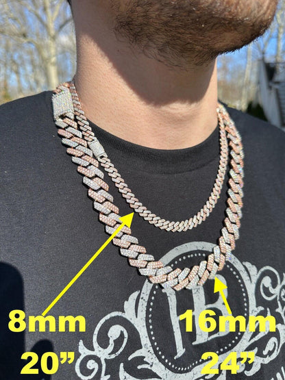 MOISSANITE #1 Bestseller Miami Cuban Link Prong Chain Necklace Iced Out - 14k Rose Gold Vermeil & 925 Silver - 8mm-20mm - 16" - 30"