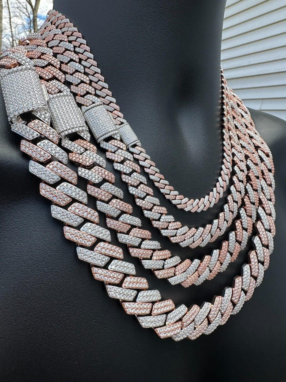 MOISSANITE #1 Bestseller Miami Cuban Link Prong Chain Necklace Iced Out - 14k Rose Gold Vermeil & 925 Silver - 8mm-20mm - 16" - 30"