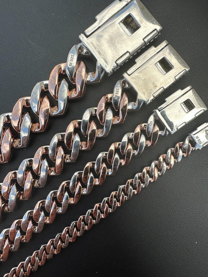 MOISSANITE #1 Bestseller Miami Cuban Link Prong Chain Necklace Iced Out - 14k Rose Gold Vermeil & 925 Silver - 8mm-20mm - 16" - 30"
