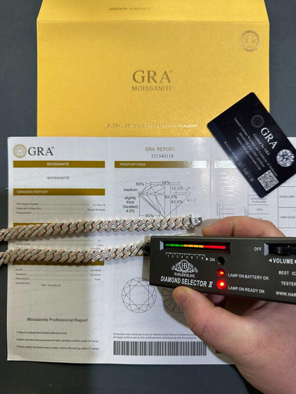 MOISSANITE #1 Bestseller Miami Cuban Link Prong Chain Necklace Iced Out - 14k Rose Gold Vermeil & 925 Silver - 8mm-20mm - 16" - 30"