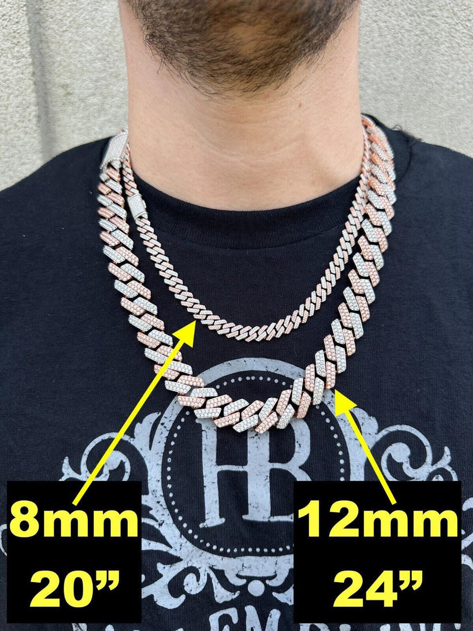 MOISSANITE #1 Bestseller Miami Cuban Link Prong Chain Necklace Iced Out - 14k Rose Gold Vermeil & 925 Silver - 8mm-20mm - 16" - 30"
