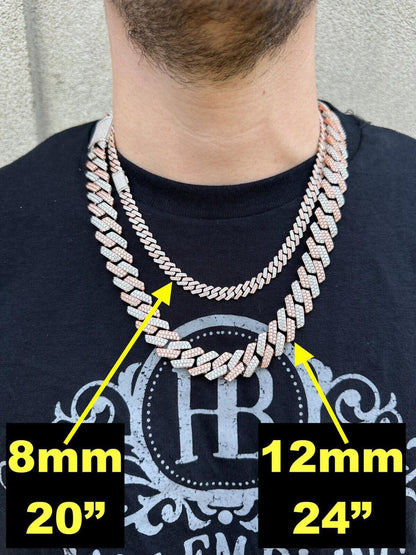 MOISSANITE #1 Bestseller Miami Cuban Link Prong Chain Necklace Iced Out - 14k Rose Gold Vermeil & 925 Silver - 8mm-20mm - 16" - 30"