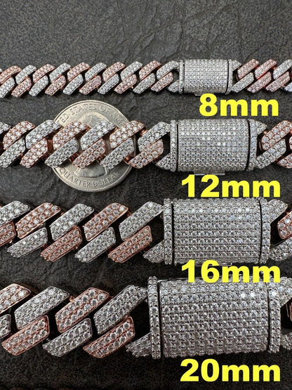 MOISSANITE #1 Bestseller Miami Cuban Link Prong Chain Necklace Iced Out - 14k Rose Gold Vermeil & 925 Silver - 8mm-20mm - 16" - 30"