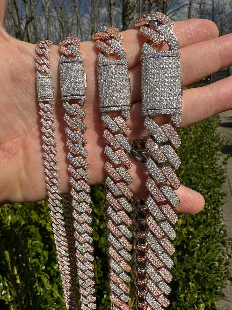 MOISSANITE #1 Bestseller Miami Cuban Link Prong Chain Necklace Iced Out - 14k Rose Gold Vermeil & 925 Silver - 8mm-20mm - 16" - 30"