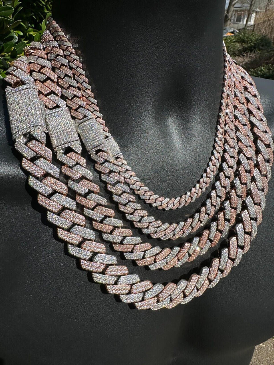 MOISSANITE #1 Bestseller Miami Cuban Link Prong Chain Necklace Iced Out - 14k Rose Gold Vermeil & 925 Silver - 8mm-20mm - 16" - 30"