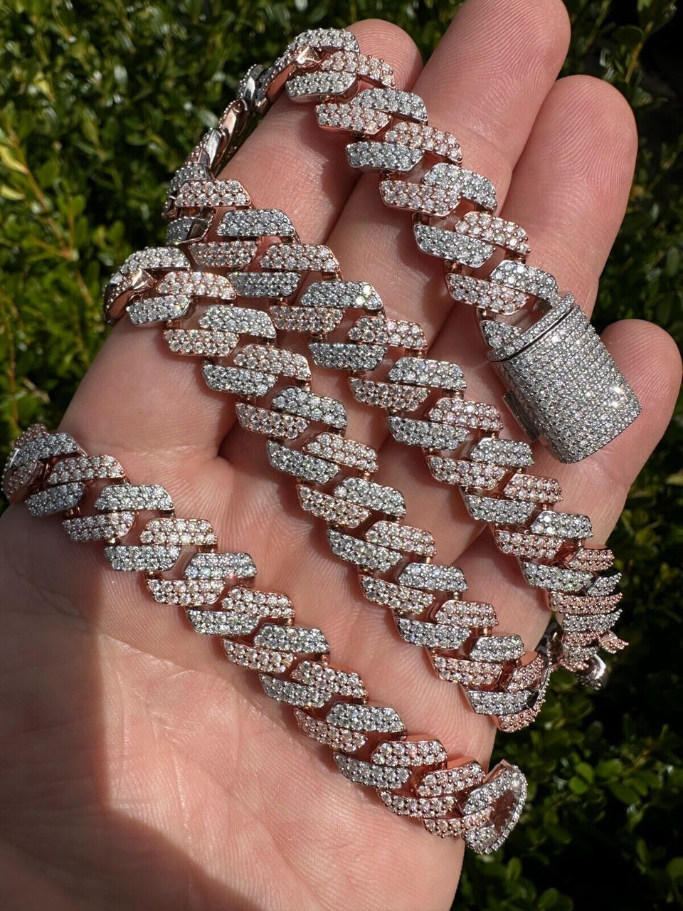MOISSANITE #1 Bestseller Miami Cuban Link Prong Chain Necklace Iced Out - 14k Rose Gold Vermeil & 925 Silver - 8mm-20mm - 16" - 30"