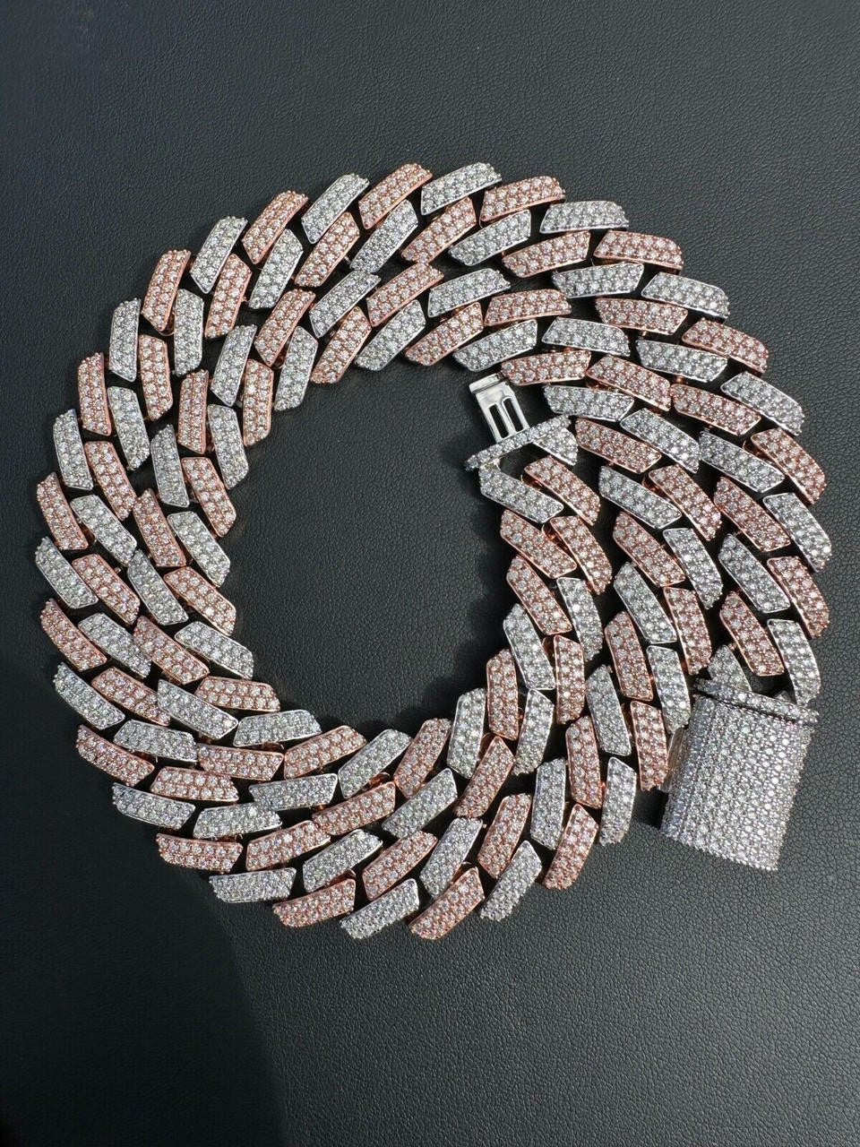 MOISSANITE #1 Bestseller Miami Cuban Link Prong Chain Necklace Iced Out - 14k Rose Gold Vermeil & 925 Silver - 8mm-20mm - 16" - 30"