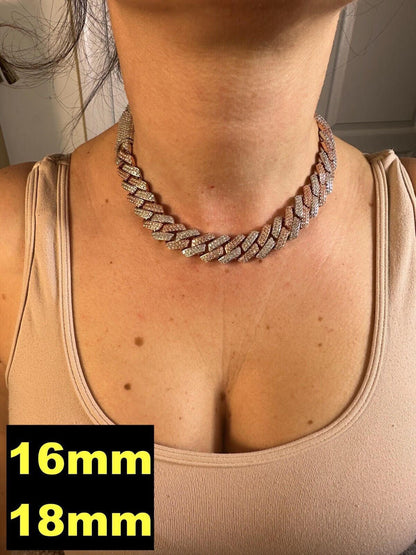 MOISSANITE #1 Bestseller Miami Cuban Link Prong Chain Necklace Iced Out - 14k Rose Gold Vermeil & 925 Silver - 8mm-20mm - 16" - 30"