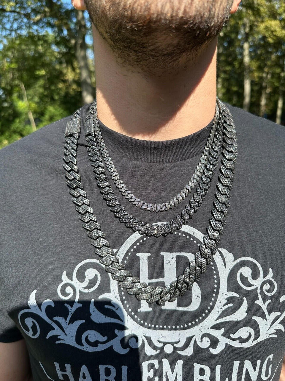 Black MOISSANITE #1 Bestseller Miami Cuban Link Prong Chain Necklace Iced Out - Black Rhodium Over 925 Silver - 8mm-16mm - 16-30"