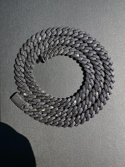 Black MOISSANITE #1 Bestseller Miami Cuban Link Prong Chain Necklace Iced Out - Black Rhodium Over 925 Silver - 8mm-16mm - 16-30"