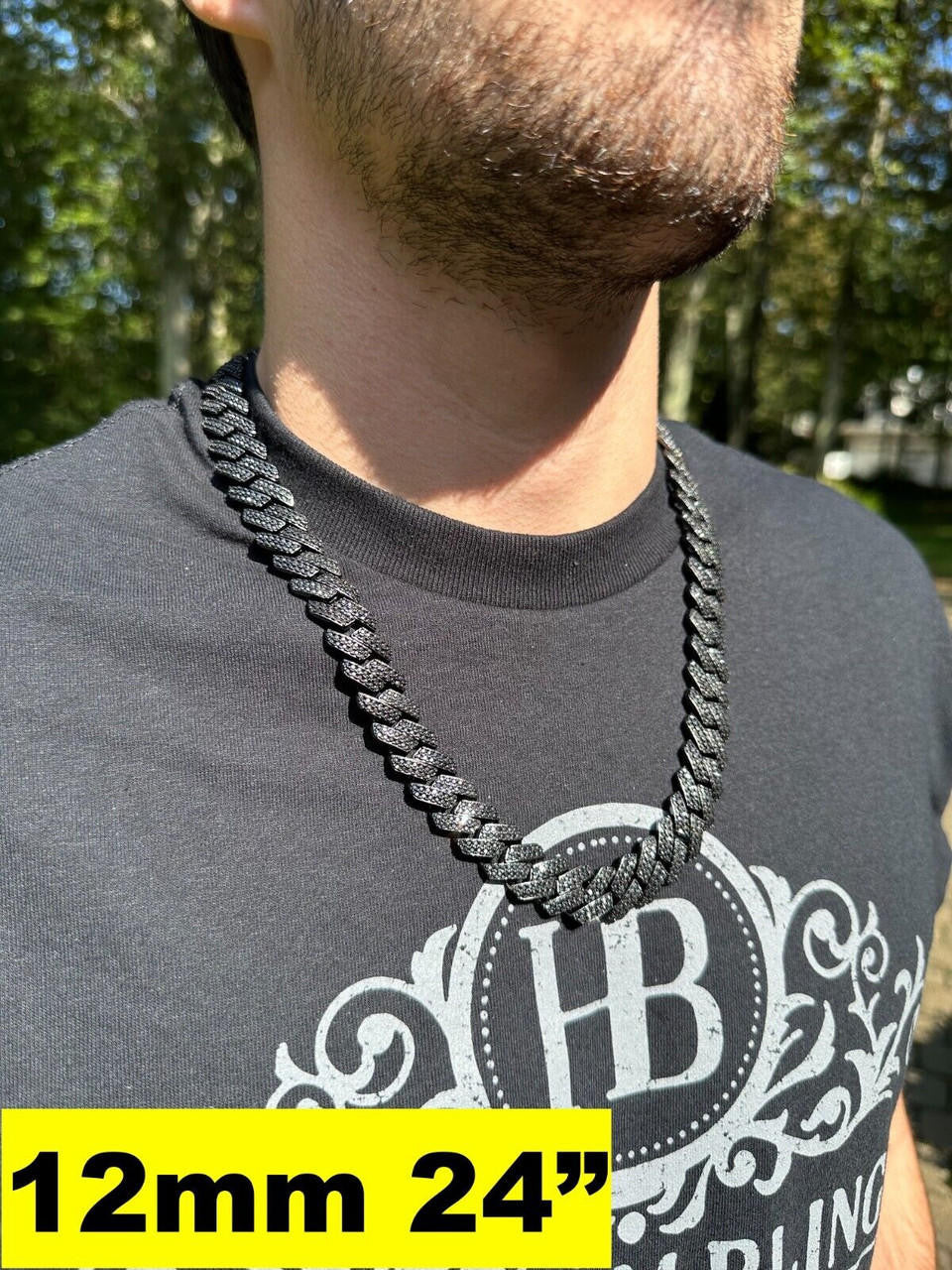 Black MOISSANITE #1 Bestseller Miami Cuban Link Prong Chain Necklace Iced Out - Black Rhodium Over 925 Silver - 8mm-16mm - 16-30"