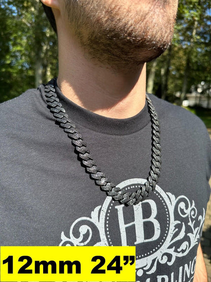 Black MOISSANITE #1 Bestseller Miami Cuban Link Prong Chain Necklace Iced Out - Black Rhodium Over 925 Silver - 8mm-16mm - 16-30"
