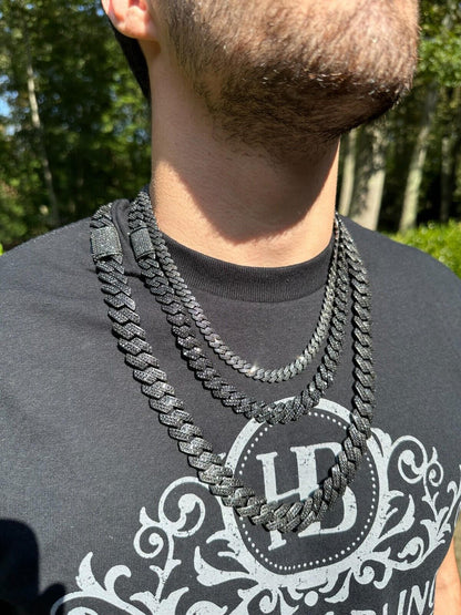 Black MOISSANITE #1 Bestseller Miami Cuban Link Prong Chain Necklace Iced Out - Black Rhodium Over 925 Silver - 8mm-16mm - 16-30"
