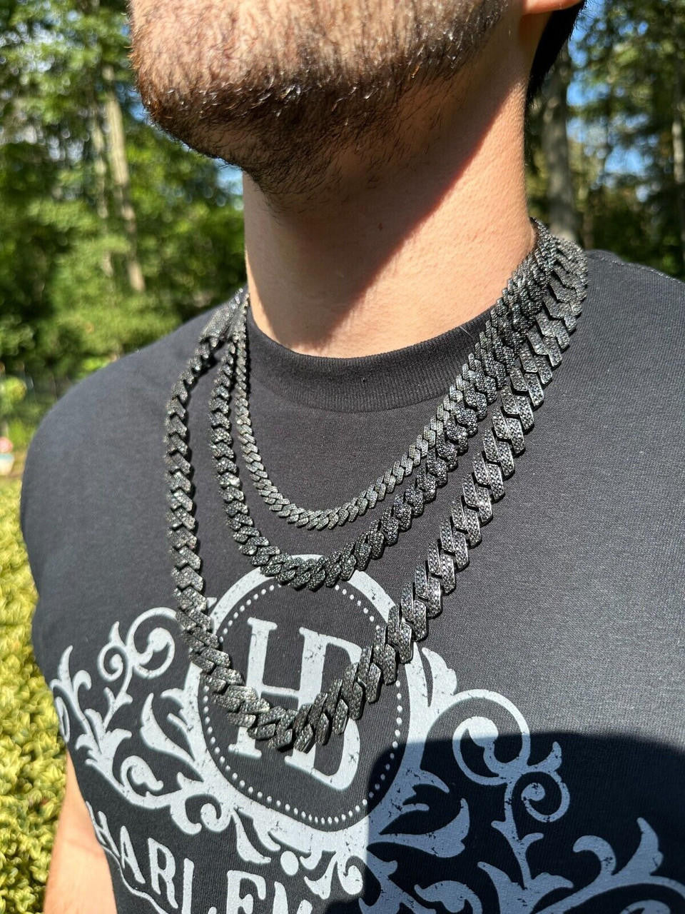 Black MOISSANITE #1 Bestseller Miami Cuban Link Prong Chain Necklace Iced Out - Black Rhodium Over 925 Silver - 8mm-16mm - 16-30"