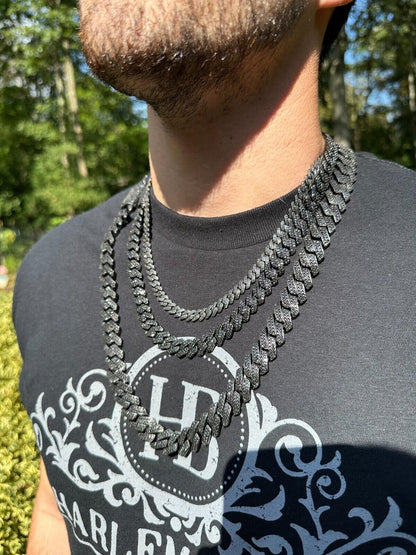 Black MOISSANITE #1 Bestseller Miami Cuban Link Prong Chain Necklace Iced Out - Black Rhodium Over 925 Silver - 8mm-16mm - 16-30"