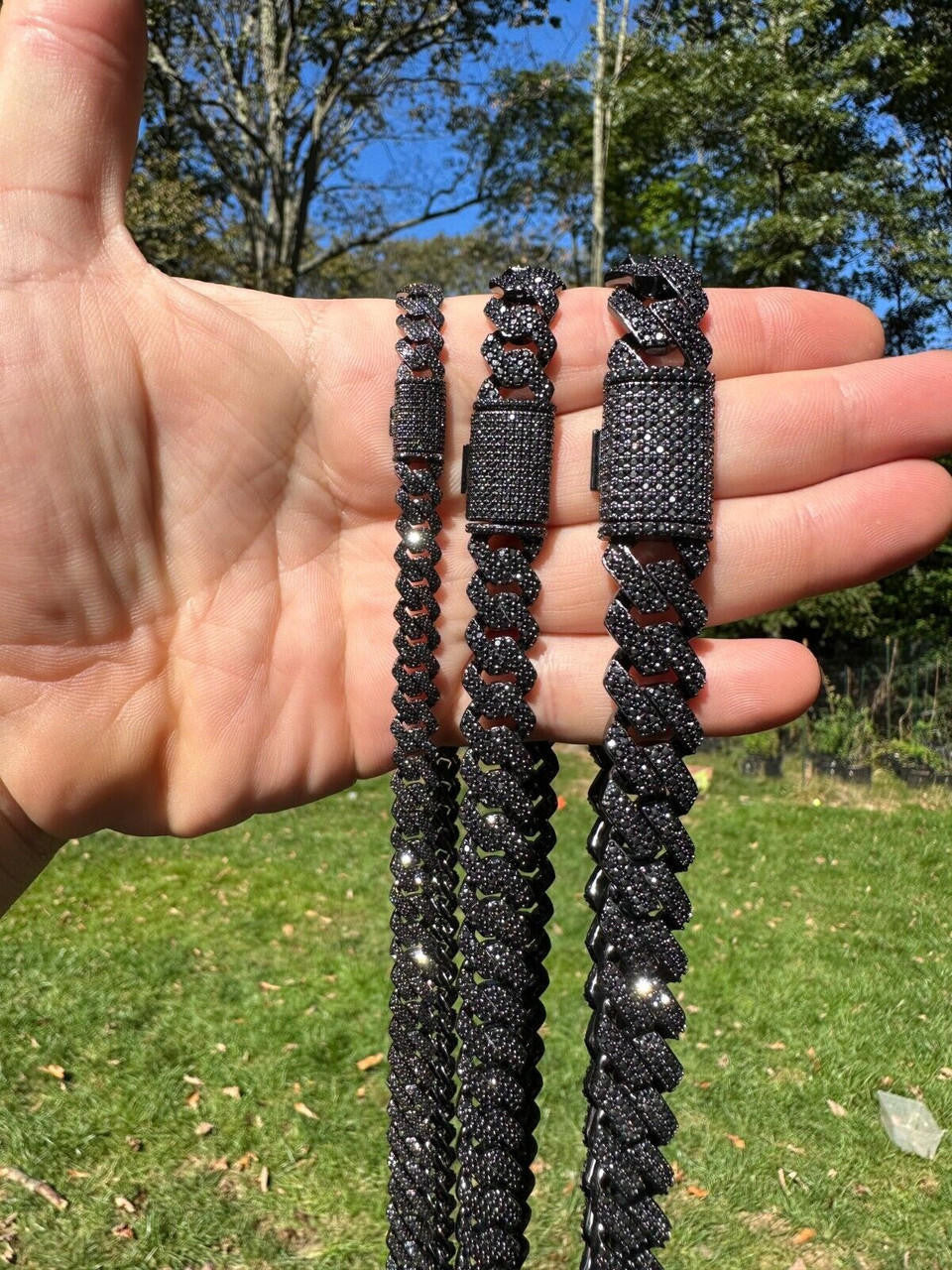 Black MOISSANITE #1 Bestseller Miami Cuban Link Prong Chain Necklace Iced Out - Black Rhodium Over 925 Silver - 8mm-16mm - 16-30"