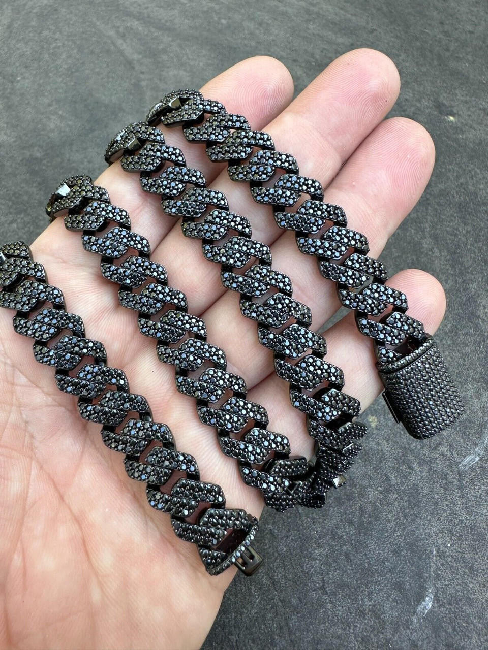 Black MOISSANITE #1 Bestseller Miami Cuban Link Prong Chain Necklace Iced Out - Black Rhodium Over 925 Silver - 8mm-16mm - 16-30"