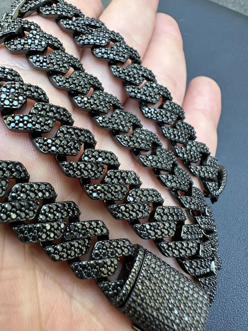 Black MOISSANITE #1 Bestseller Miami Cuban Link Prong Chain Necklace Iced Out - Black Rhodium Over 925 Silver - 8mm-16mm - 16-30"